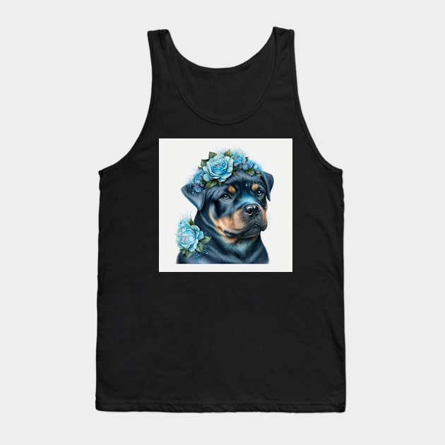 Blue Rosey Rottweiler Art Tank Top by Enchanted Reverie